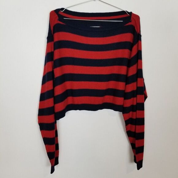 Free People Women Into the Blue Sweater Sz XL Red Blue Boxy Boho Wool Blend - Picture 2 of 11